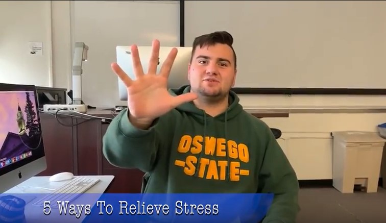 Showing five ways to relieve stress in college