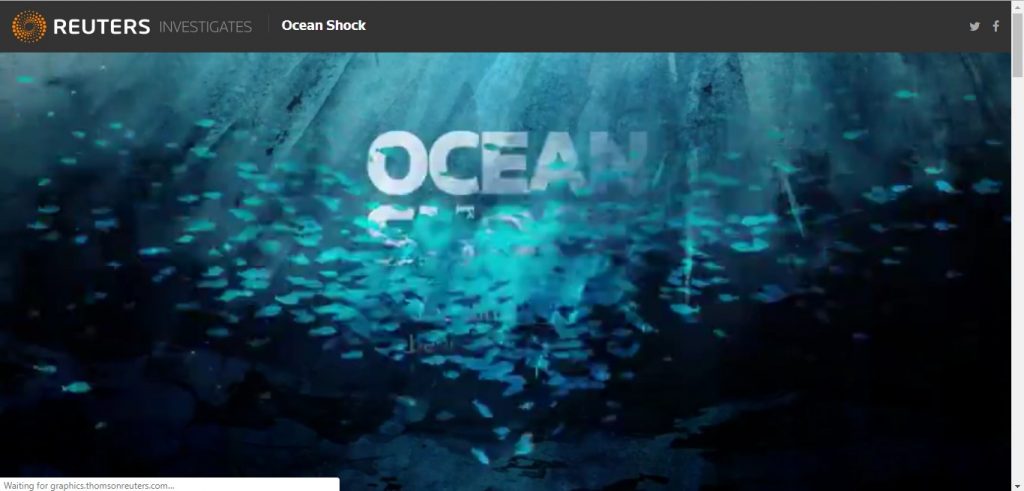 An image of the home page. In the image, there is animation depicting a school of fish swarming in a circle.